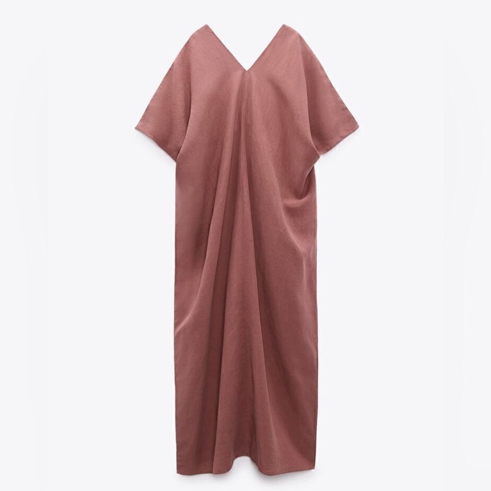 Zara Pleated Tunic Dress New Medium Marsala - Picture 3 of 8